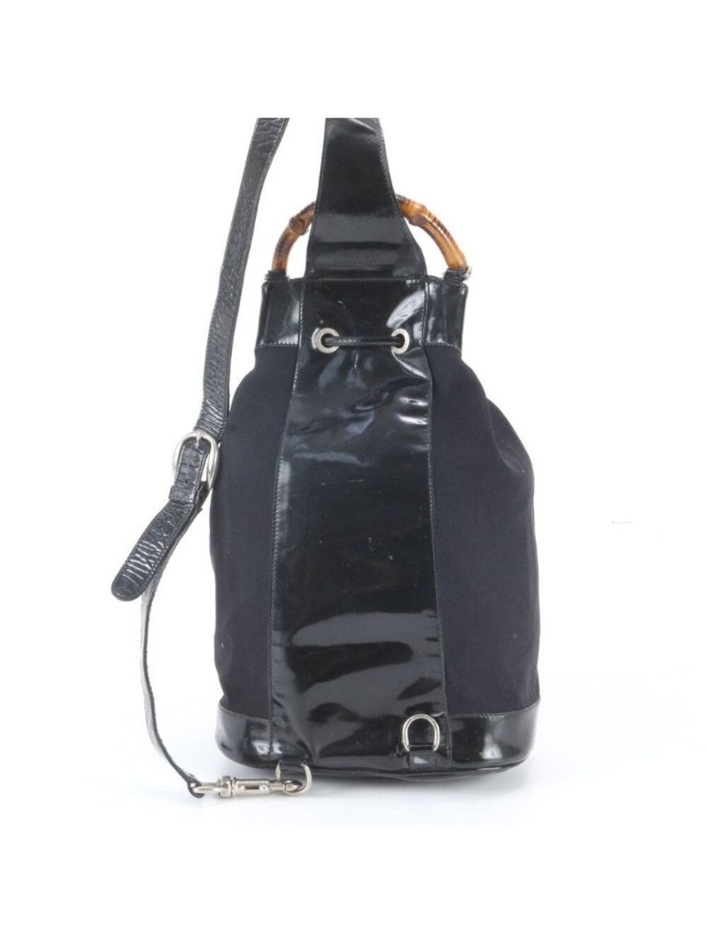 Gucci Bamboo Leather Nylon 2-Way Shoulder Bag Crossbody Drawstring - Picture 4 of 10